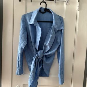 Cute blue tie front blouse